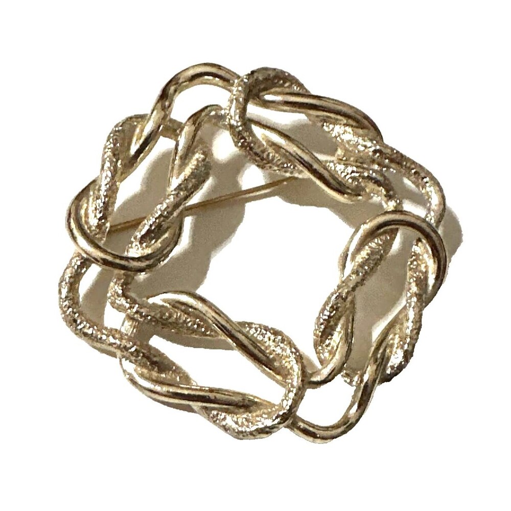 Vintage EMMONS Brooch Gold Tone Textured Square Knot Pin Signed 2.25" Modernist